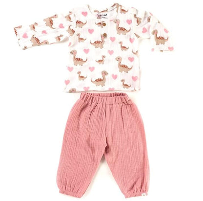 Pink Dino Round Collar set