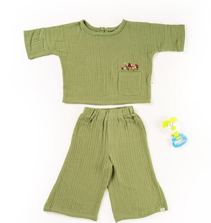 Pistachio Green Crinkled Muslin Boat Neck Co-ord Set