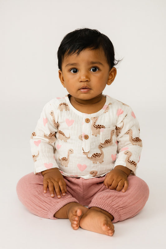 Pink Dino Round Collar set