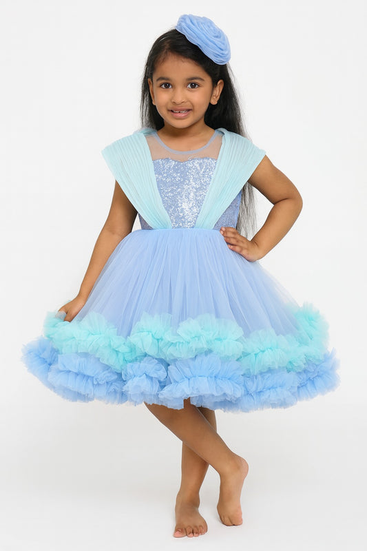 Girls Blue Sequin & Layered Princess Party Dress - Mamadada