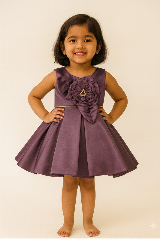 Girls Purple Satin Flower Party Dress - Mamadada