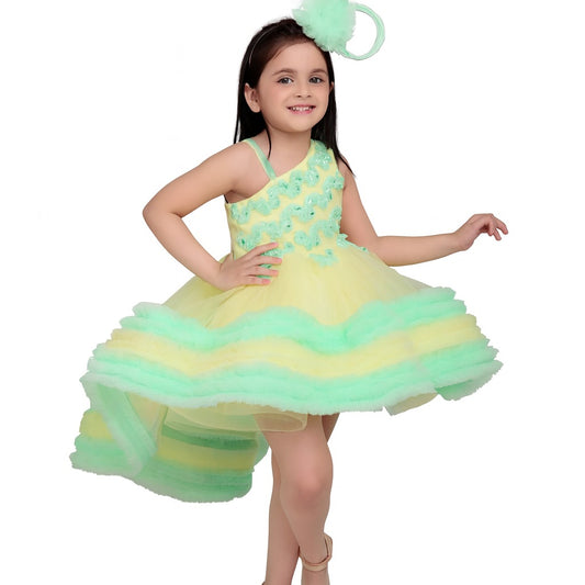 Girls Yellow & Mint Green Layered Party Dress - Mamadada