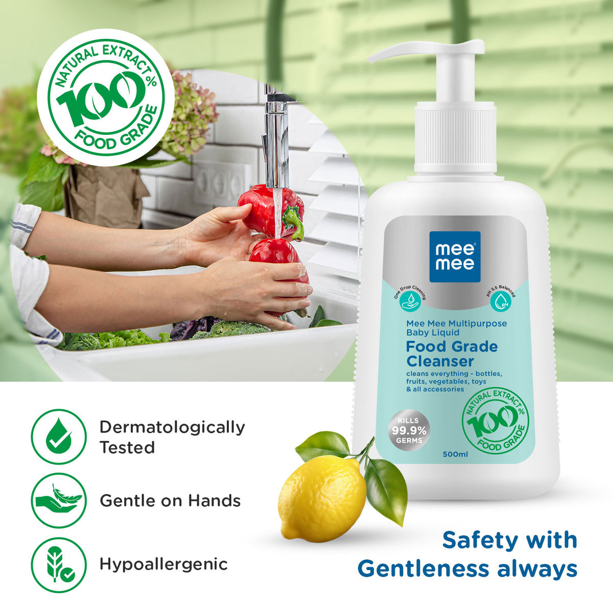 Mee Mee Multipurpose Baby Liquid Cleanser – 500ml | Food-Grade & Gentle