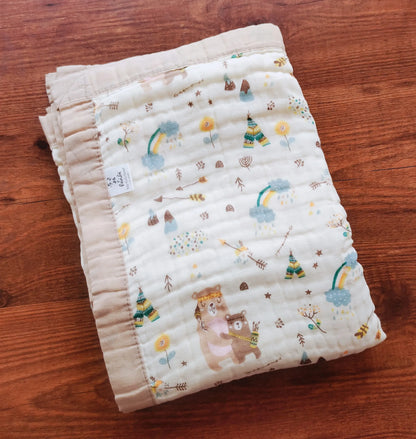 Bear & Rainbow Muslin Baby Blanket