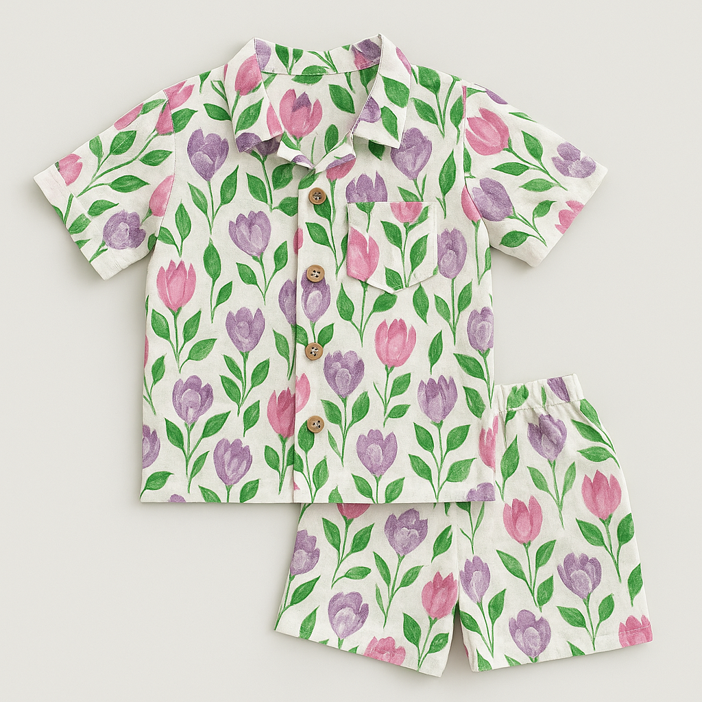 Soft Muslin Cotton Summer Co-ord Sets for Kids – Starfish, Floral & Peach Prints - Mamadada