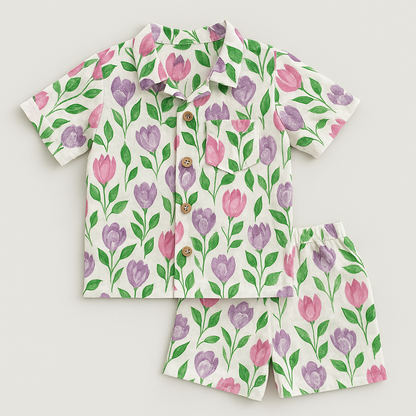 Soft Muslin Cotton Summer Co-ord Sets for Kids – Starfish, Floral & Peach Prints - Mamadada