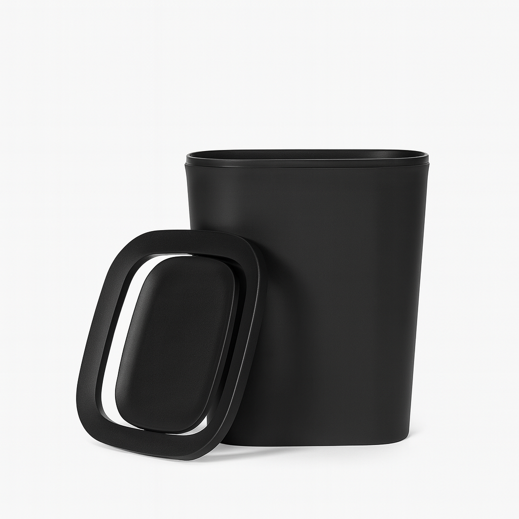 Matte Black Plastic Storage Basket with Lid – Multi-Purpose Organizer - Mamadada