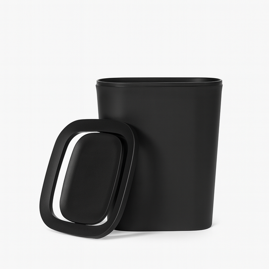 Matte Black Plastic Storage Basket with Lid – Multi-Purpose Organizer - Mamadada