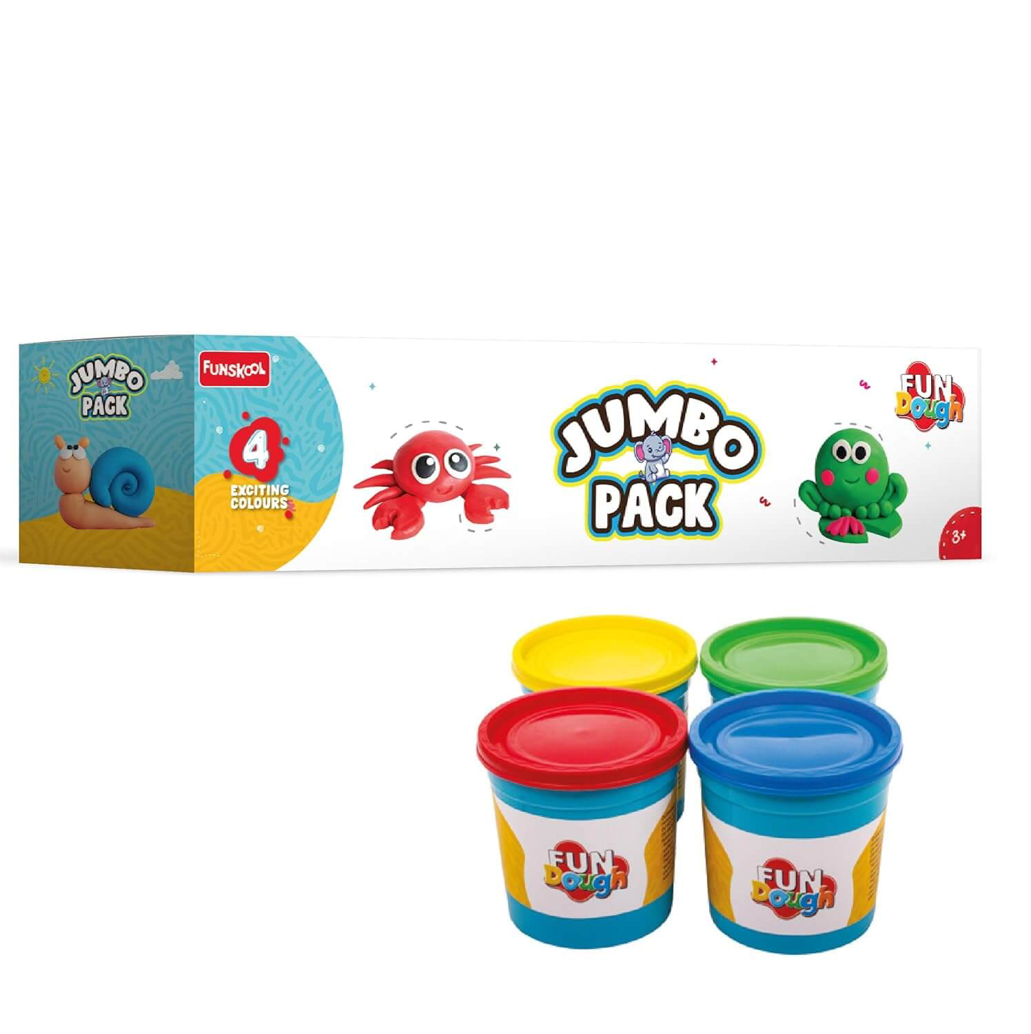 Funskool FunDough Jumbo Pack – 4 Exciting Colors - Mamadada