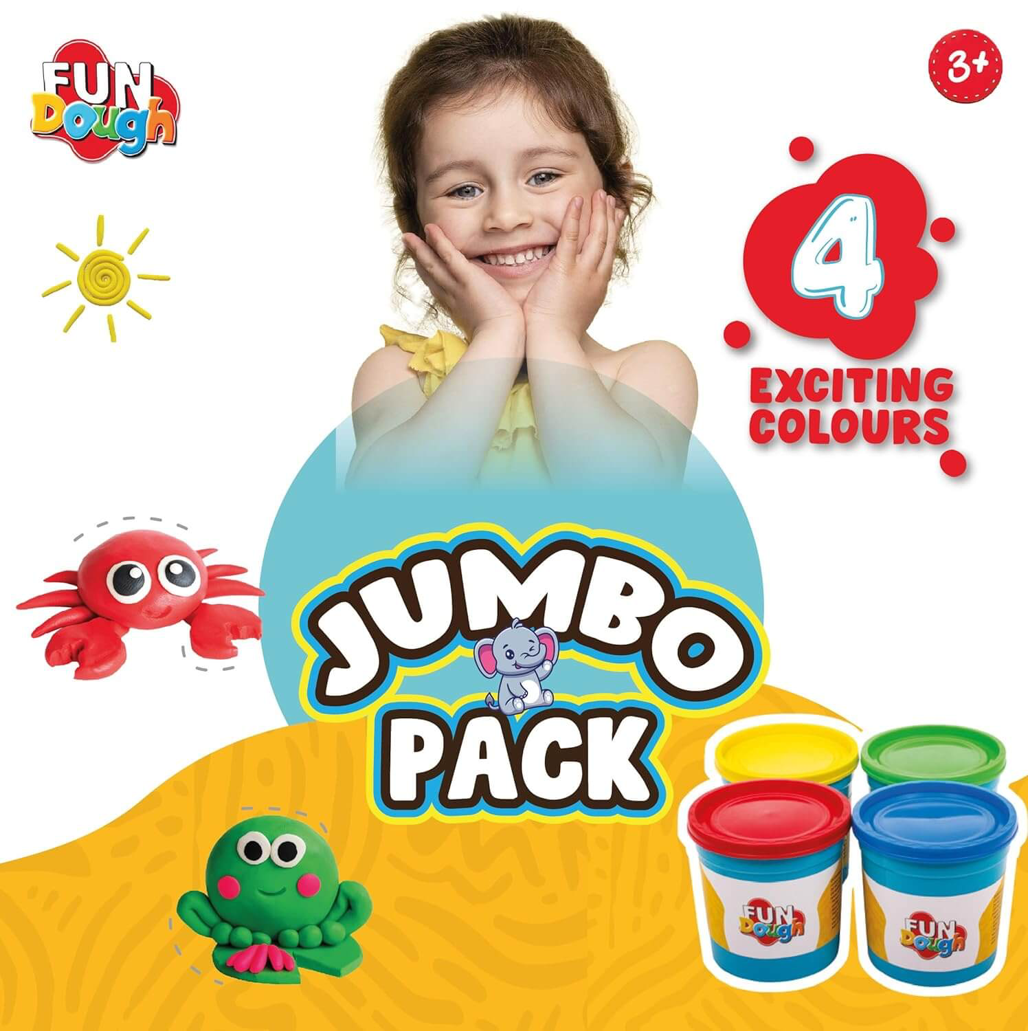 Funskool FunDough Jumbo Pack – 4 Exciting Colors - Mamadada