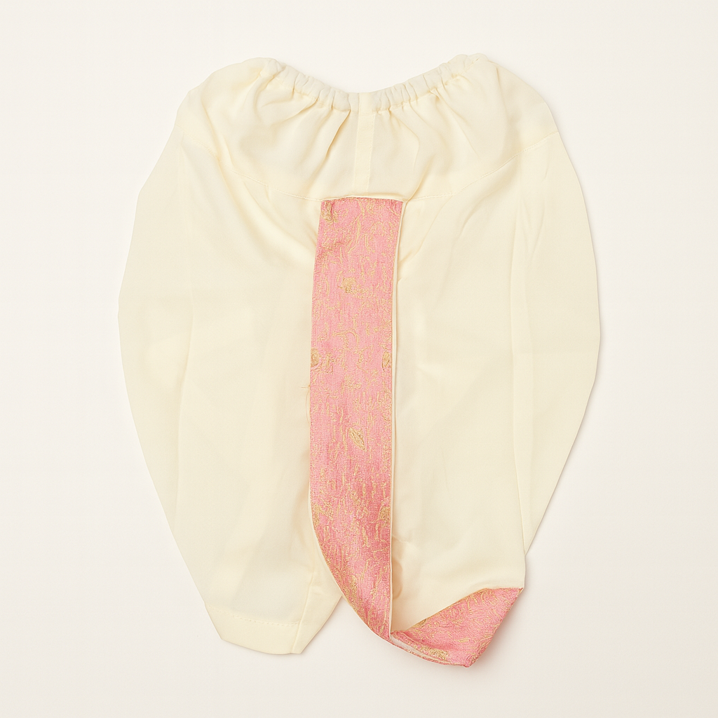 Peach Brocade Sherwani Set with Pearl Mala & Mojaris for Boys - Mamadada