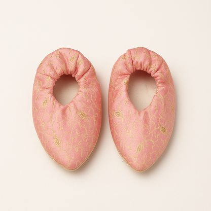 Peach Brocade Sherwani Set with Pearl Mala & Mojaris for Boys - Mamadada