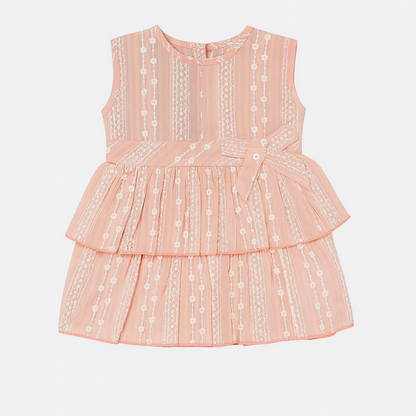 Peach Embroidered Tiered Baby Dress - Mamadada