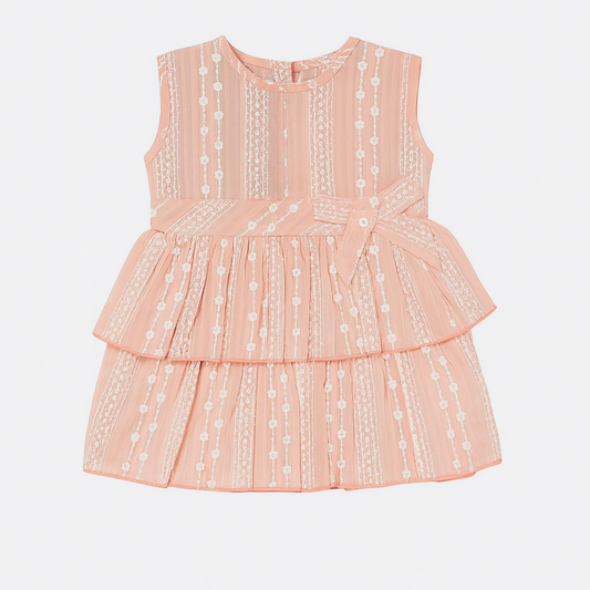 Peach Embroidered Tiered Baby Dress - Mamadada