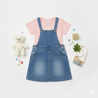 Playtime Denim Pinafore Dress Set - Mamadada