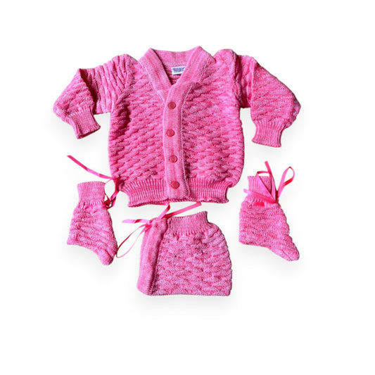 Sweater Cap/Mitton/Booties/ Pink LA 3-6