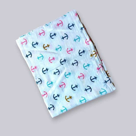 ANCHOR PRINT MUSLIN TOWEL 100X100