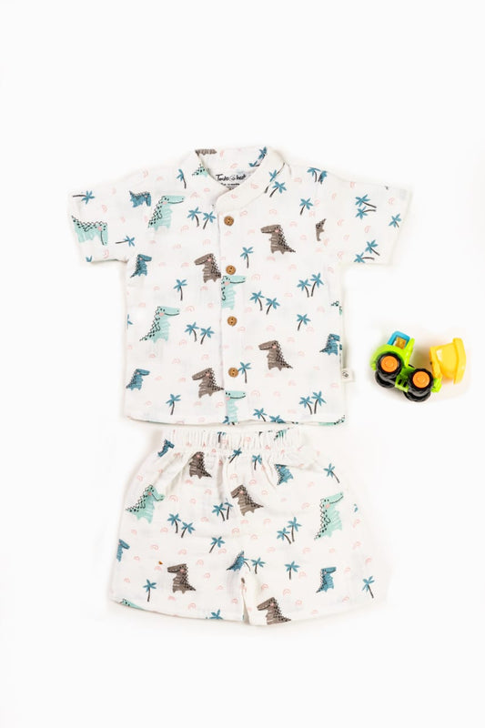CRINKLED M.CHINESE COLLAR HS CO-ORDS SET