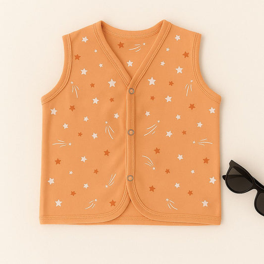 SLEEVELESS BABY VEST - ORANGE STAR PRINT