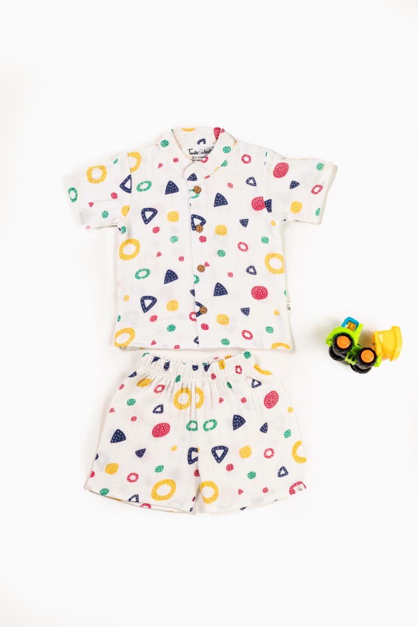 CRINKLED M.CHINESE COLLAR HS CO-ORDS SET