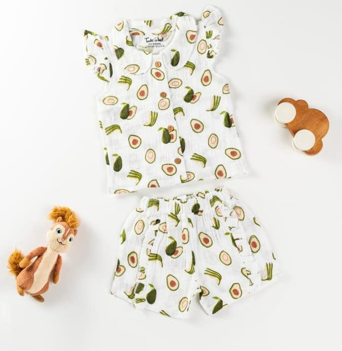 MUSLIN PETER PAN COLLAR JABLA WITH SHORTS KH AVACADO