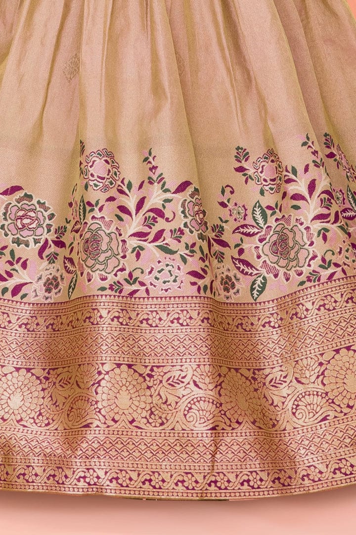 Maroon Embroidered Gown with Golden Border for Girls - Mamadada