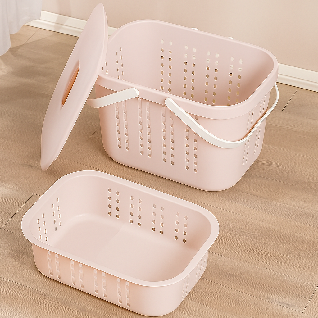 Pink Storage Basket with Lid & Handles