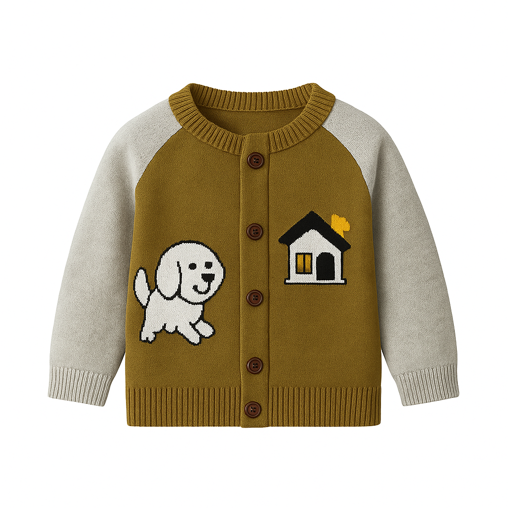Puppy House Knit Winter Cardigan – Olive Green