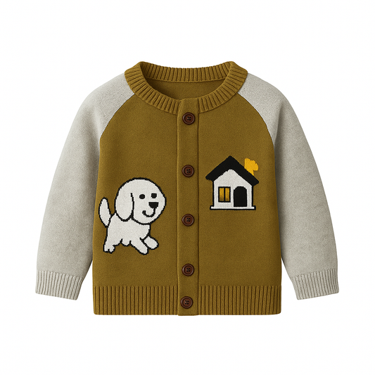 Puppy House Knit Winter Cardigan – Olive Green