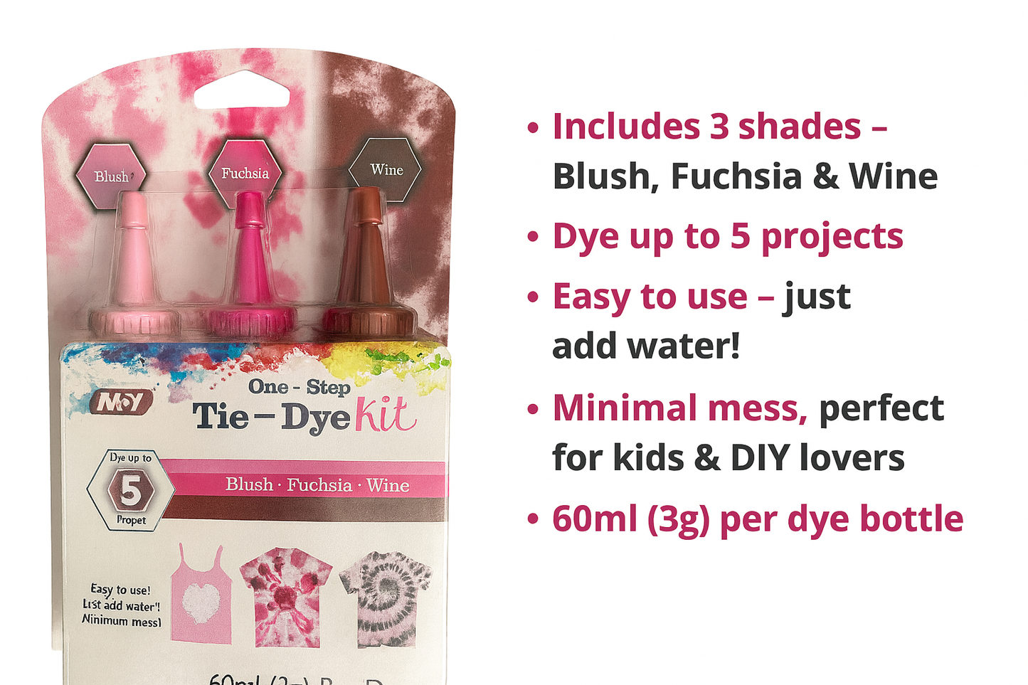 MY One-Step Tie-Dye Kit – Blush, Fuchsia & Wine (3 Colors)