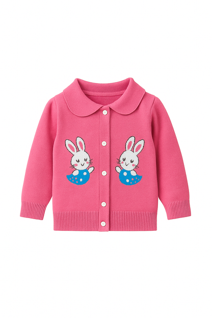 Bunny Pocket Soft Knit Baby Cardigan – Dark Pink