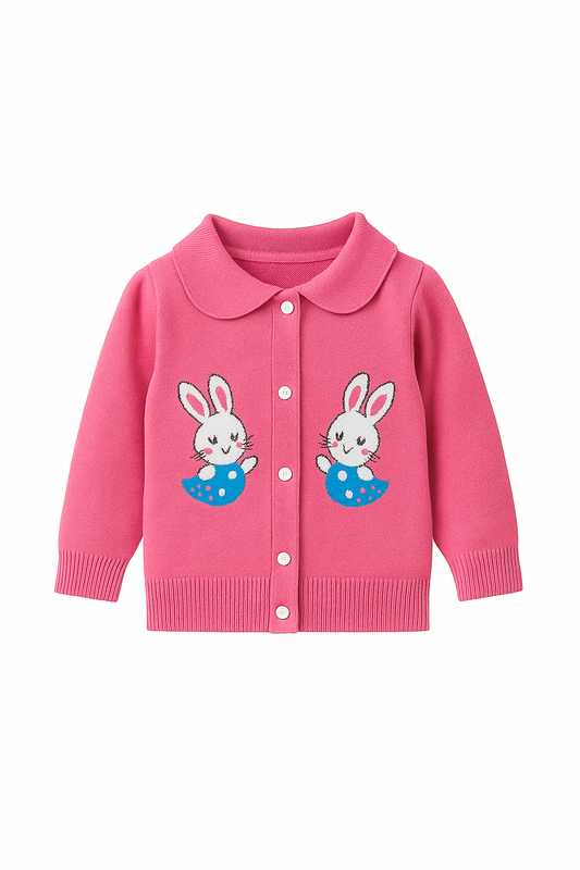 Bunny Pocket Soft Knit Baby Cardigan – Dark Pink