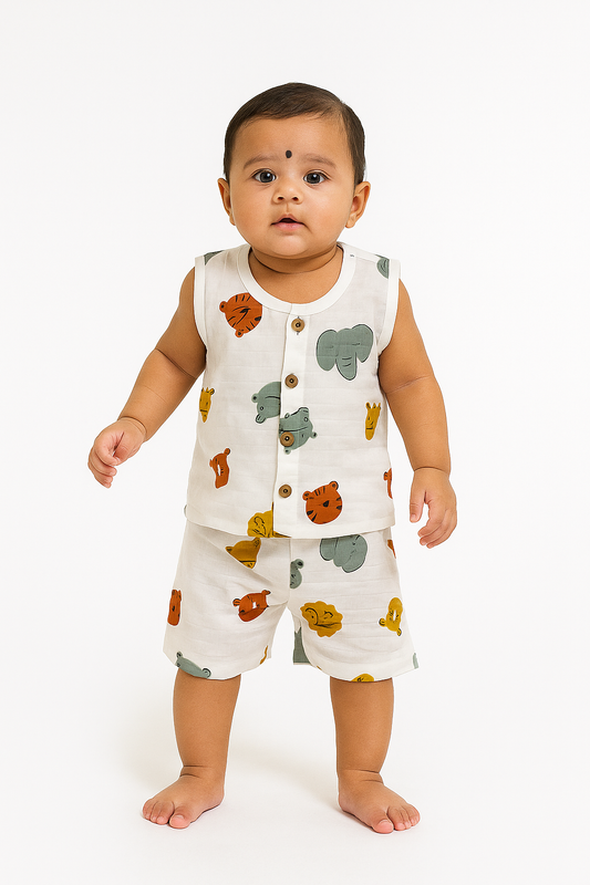 Safari Animals Muslin Jabla Set