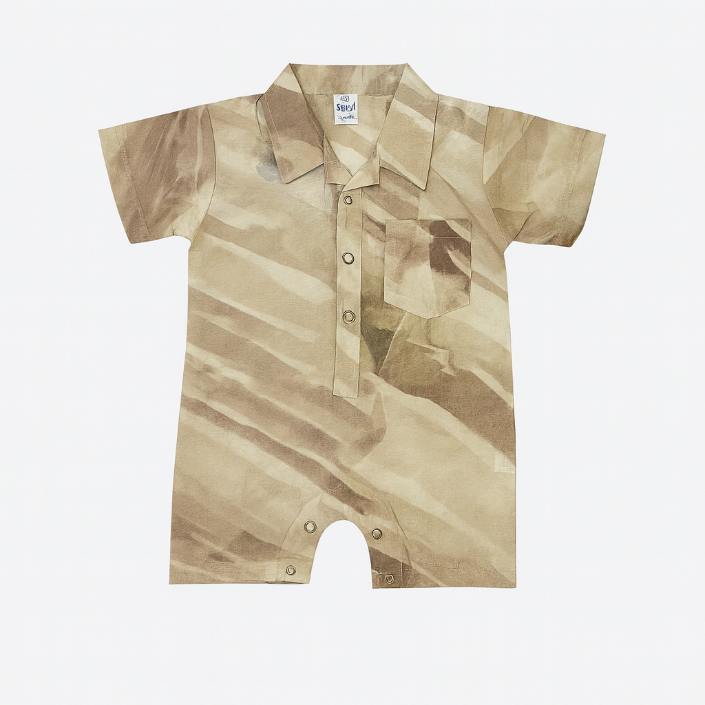 Beige Printed Shirt Romper for Boys - Mamadada
