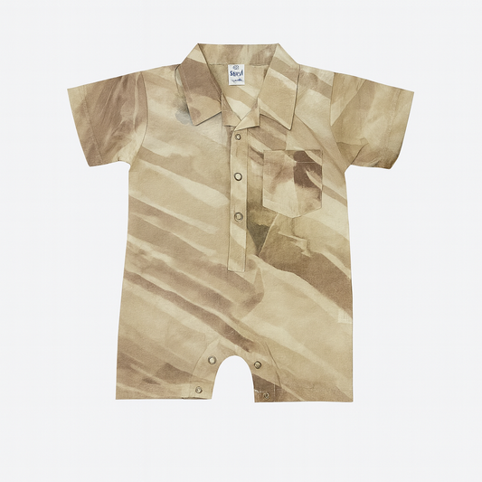 Beige Printed Shirt Romper for Boys - Mamadada