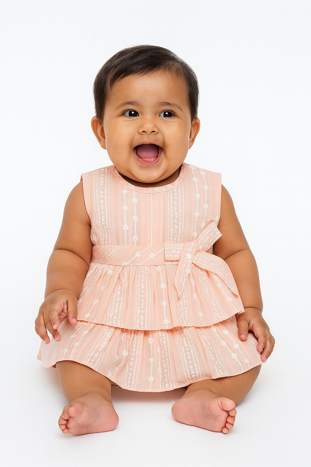 Peach Embroidered Tiered Baby Dress - Mamadada