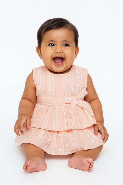 Peach Embroidered Tiered Baby Dress - Mamadada