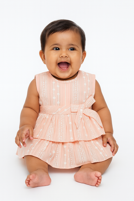 Peach Embroidered Tiered Baby Dress - Mamadada