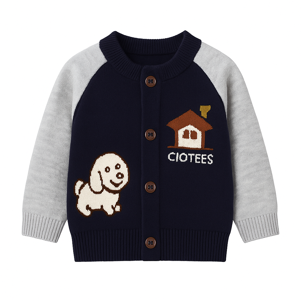 Puppy House Knit Baby Cardigan – Black