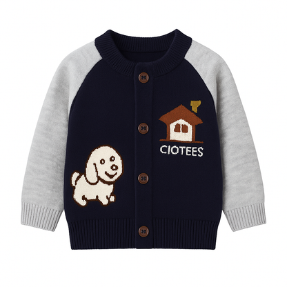 Puppy House Knit Baby Cardigan – Black