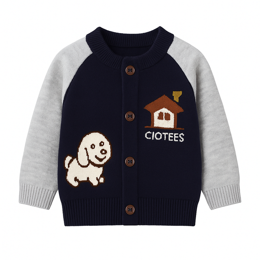 Puppy House Knit Baby Cardigan – Black