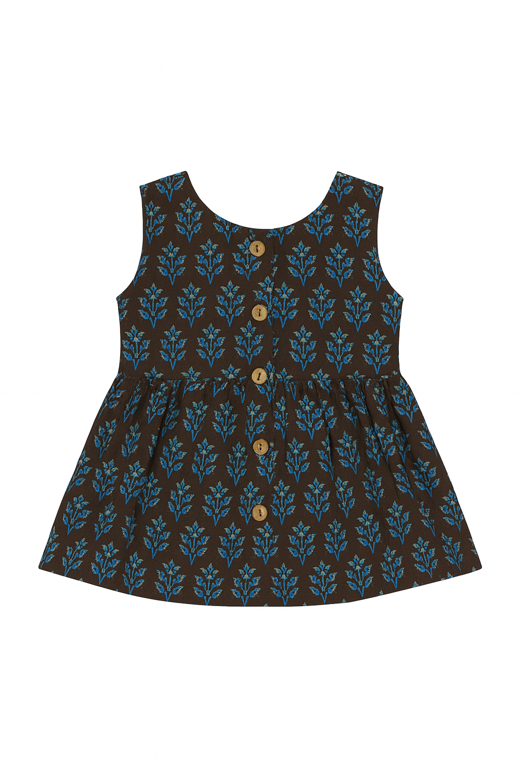 Brown & Blue Floral Cotton Frock