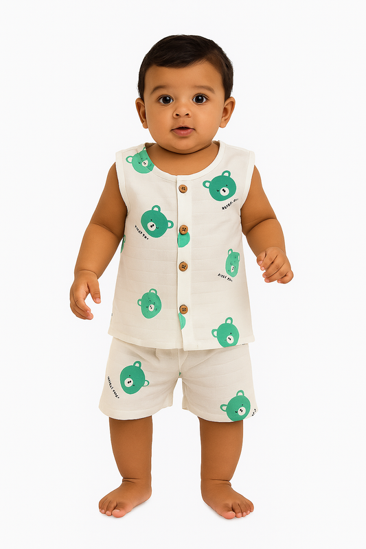 Happy Bear Muslin Jabla Set