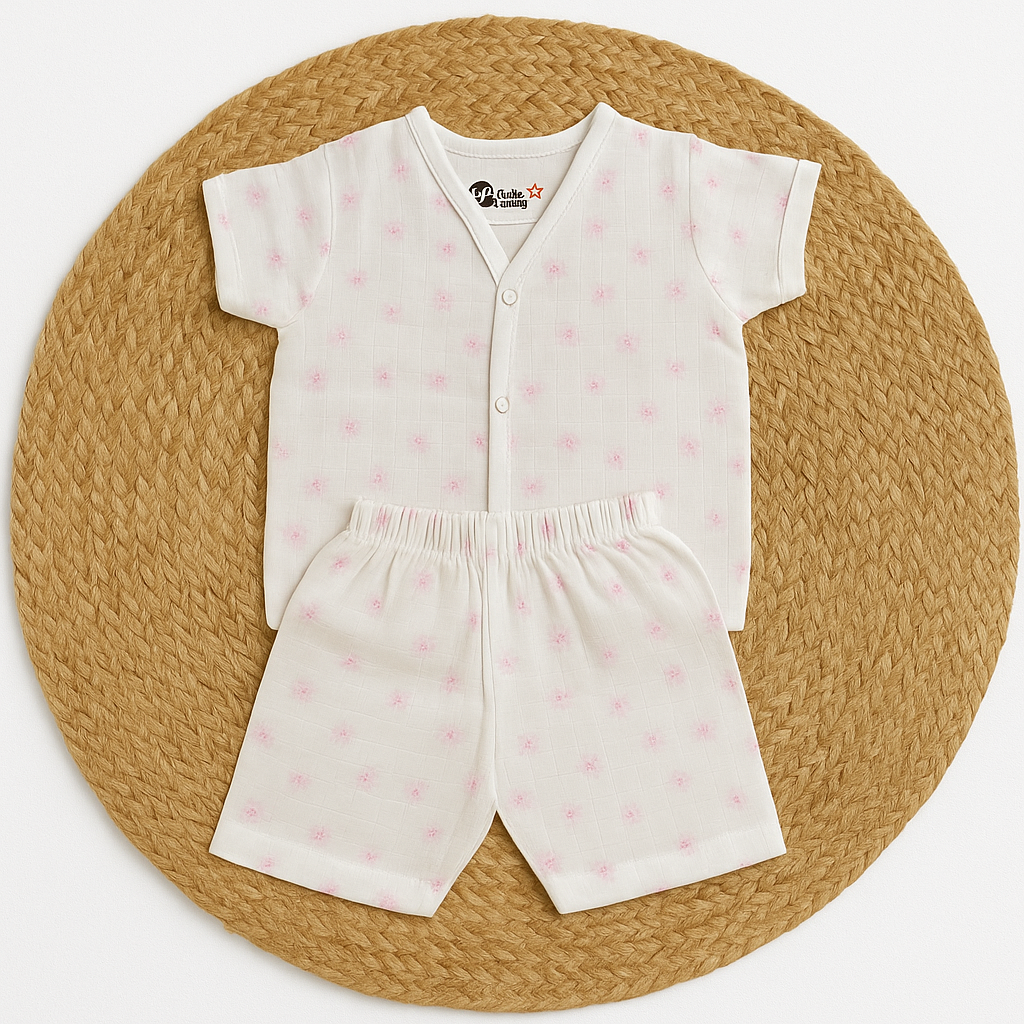 Pink Star Muslin Jabla & Shorts Set