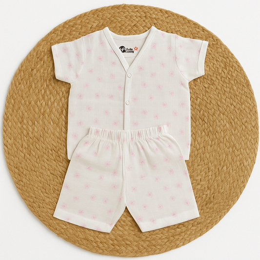 Pink Star Muslin Jabla & Shorts Set