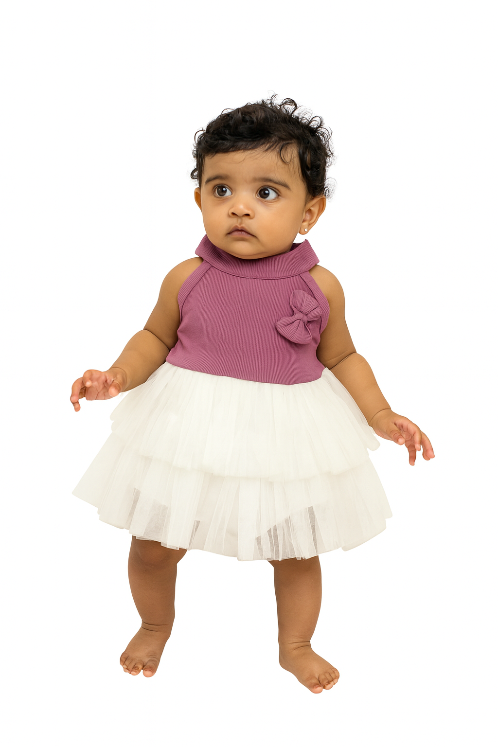 Mauve and White Layered Tulle Dress for Girls - Mamadada