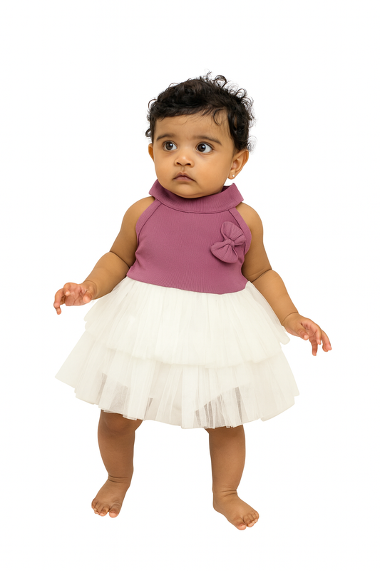 Mauve and White Layered Tulle Dress for Girls - Mamadada