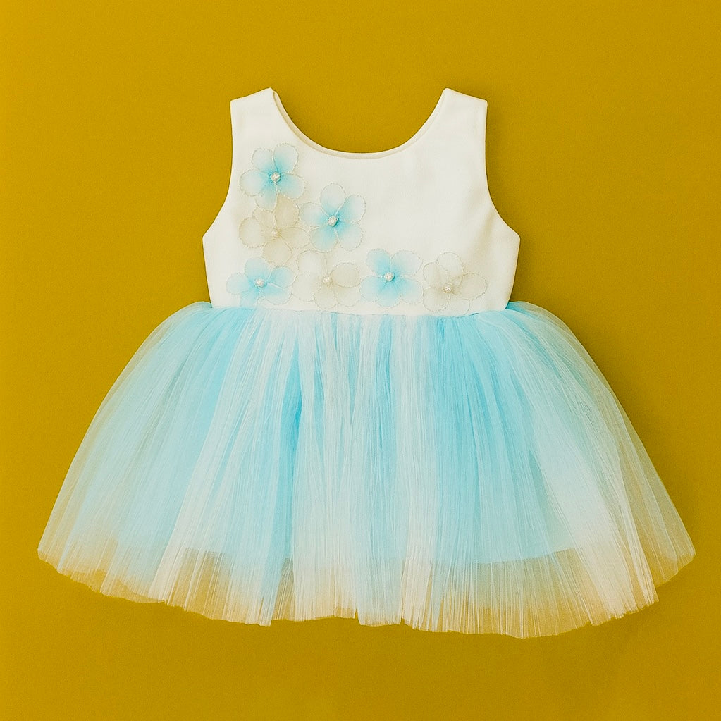 Floral Tulle Baby Frocks in Yellow & Blue