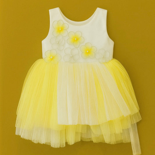 Floral Tulle Baby Frocks in Yellow & Blue