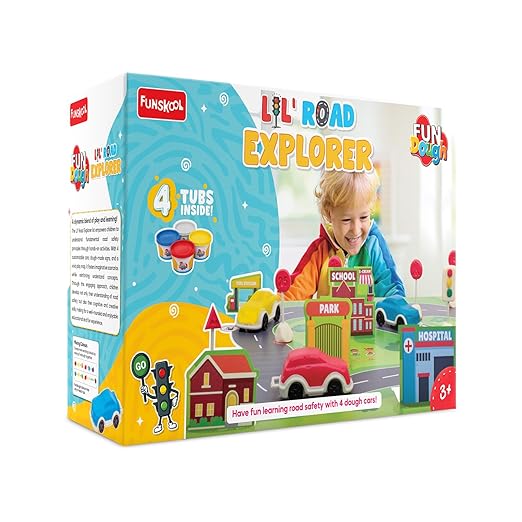 Funskool FunDough Lil’ Road Explorer – Traffic & Vehicle Play Set - Mamadada